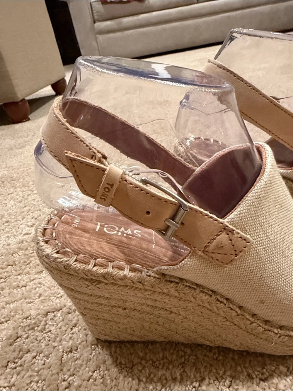 TOMS Beige Canvas Espadrille Wedge Slingback